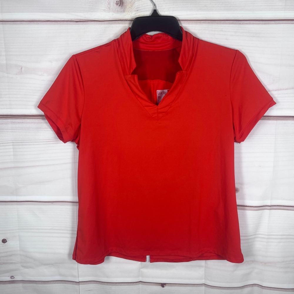 Lucky in Love Top Women XL Red Short Sleeve V-Neck Athletic Activewear T-Shirt